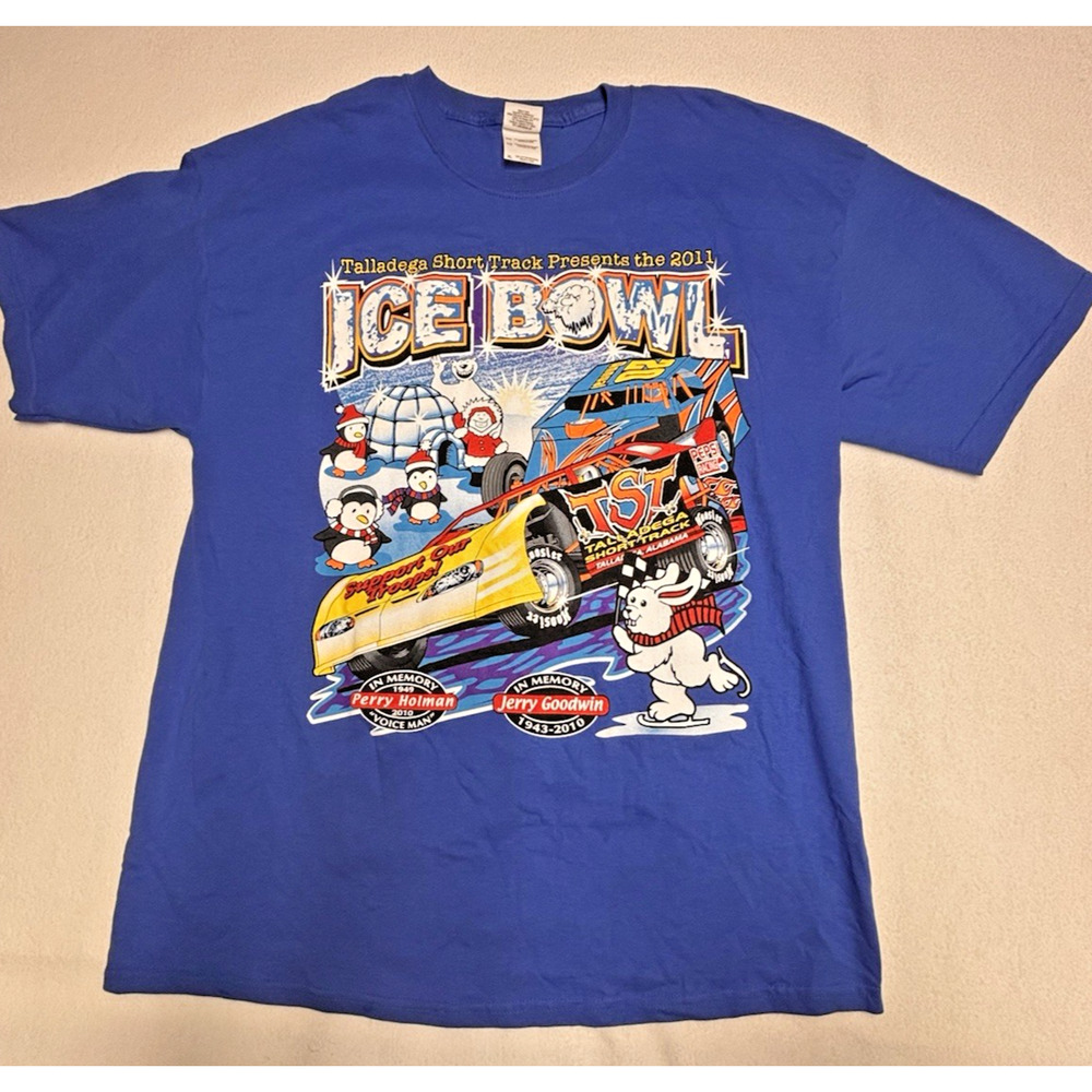 Talladega AL Ice Bowl Short Dirt Track Kart tst 2011 Blue T Shirt 20th Anniv